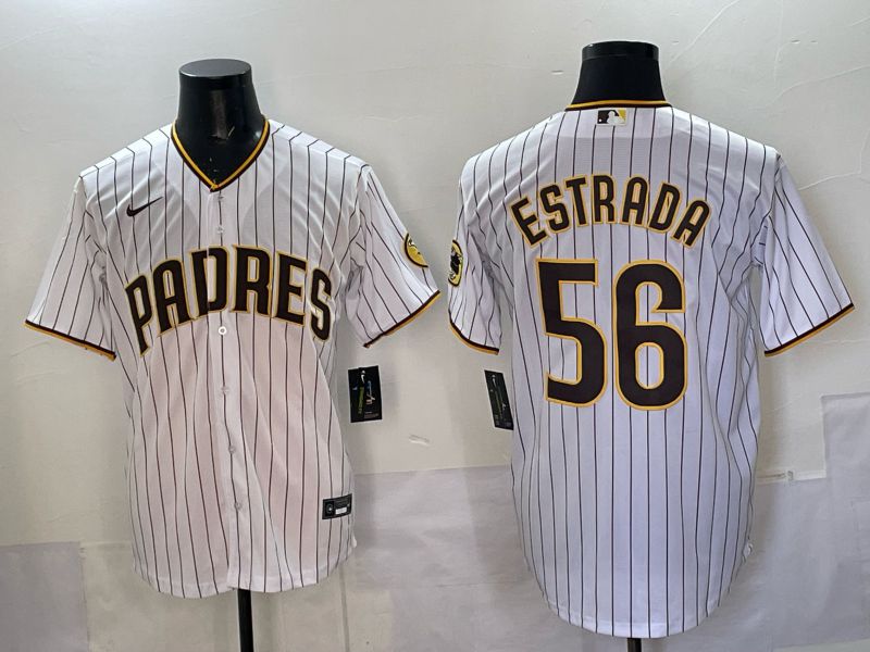 Men 2025 San Diego Padres #56 Estrada White stripe Nike MLB Jersey style 01->san diego padres->MLB Jersey